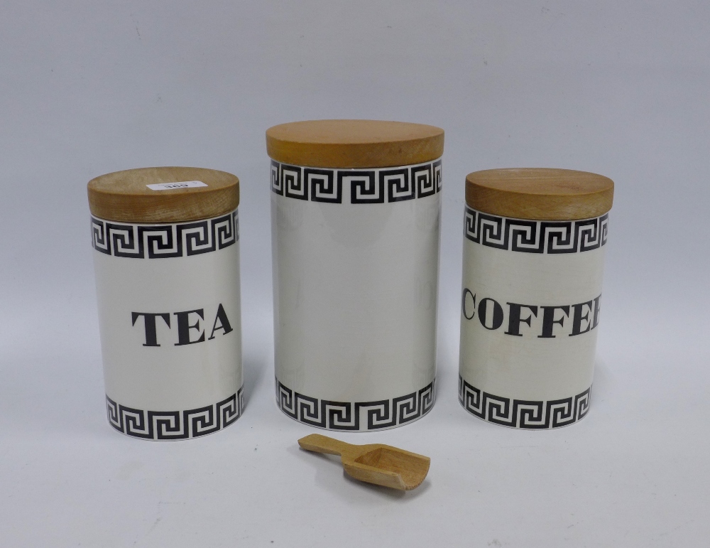 Portmeirion Susan Williams Ellis Greek Key pottery canisters, one for TEA (3) tallest 20cm