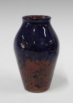 Monart art glass vase, blue and red cased pattern, 12 x 18cm.