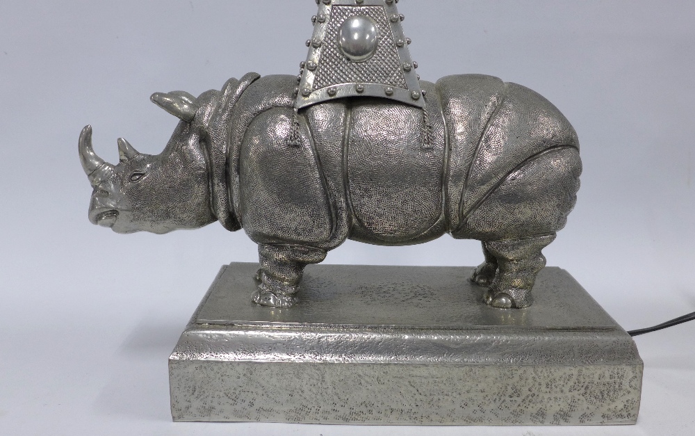 Figura Piero per Atena, pair of pewter Rhino table lamp bases (2) 39cm. - Image 2 of 3