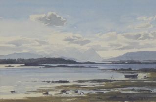 RICHARD ALDRED D.A. (Edin), LOOKING OUT TO SKYE, signed watercolour, framed under glass and labelled