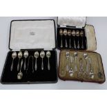 Victorian cased set of six silver teaspoons, Birmingham 1899, set of seven Sheffield silver