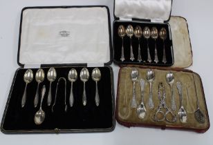 Victorian cased set of six silver teaspoons, Birmingham 1899, set of seven Sheffield silver