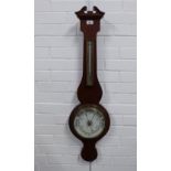 Mahogany cased aneroid wall barometer, 99cm long
