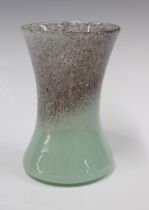 Monart art glass vase, pale green and taupe flecks, of waisted form, 10 x 16cm.