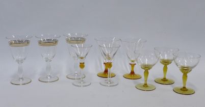 Ten vintage cocktail and wine glasses, various designs (10)