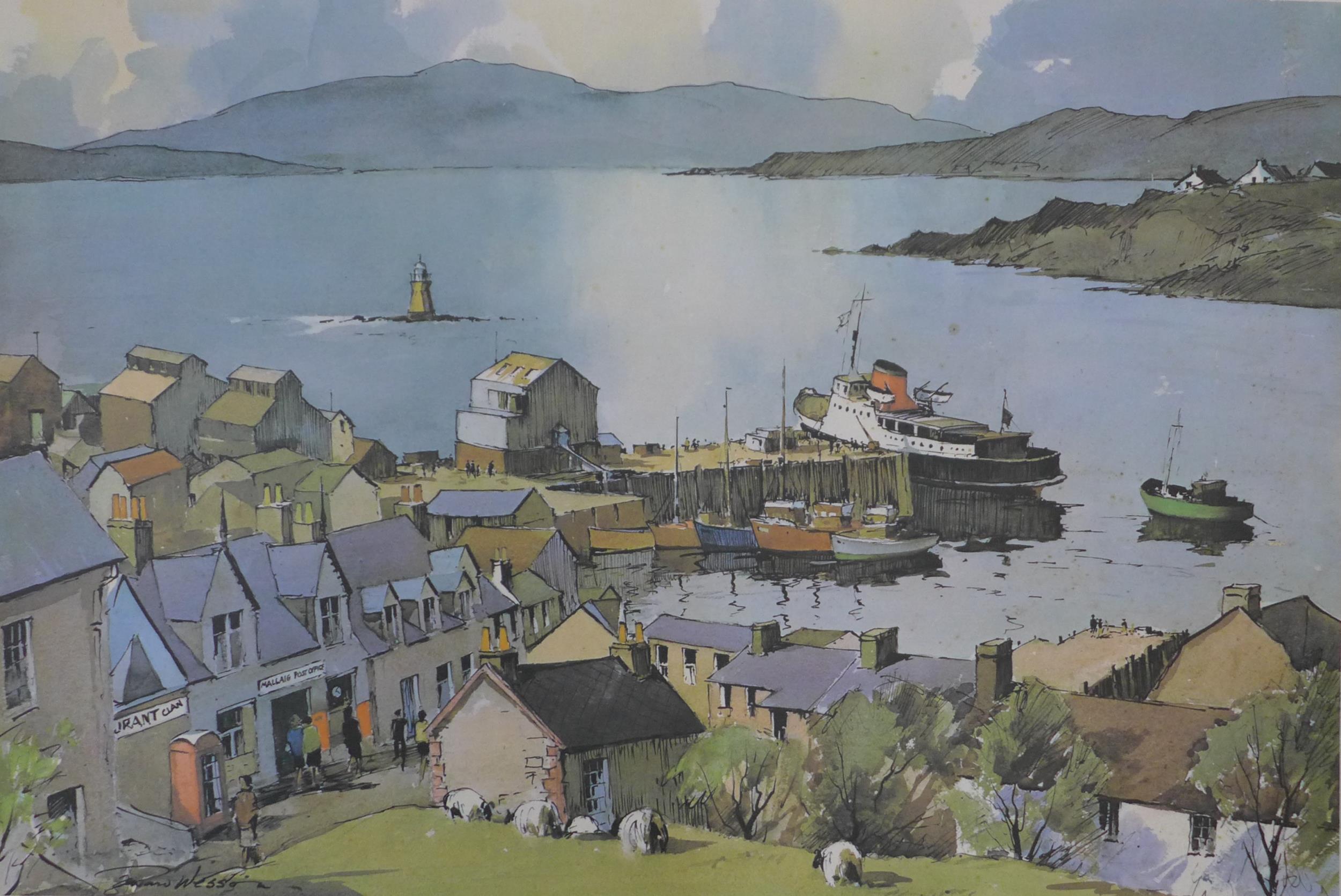 EDWARD WESSON, R.I, R.B.A, R.S.M.A, large card poster of The Post Office, Mallaig, 80 X 58cm overall