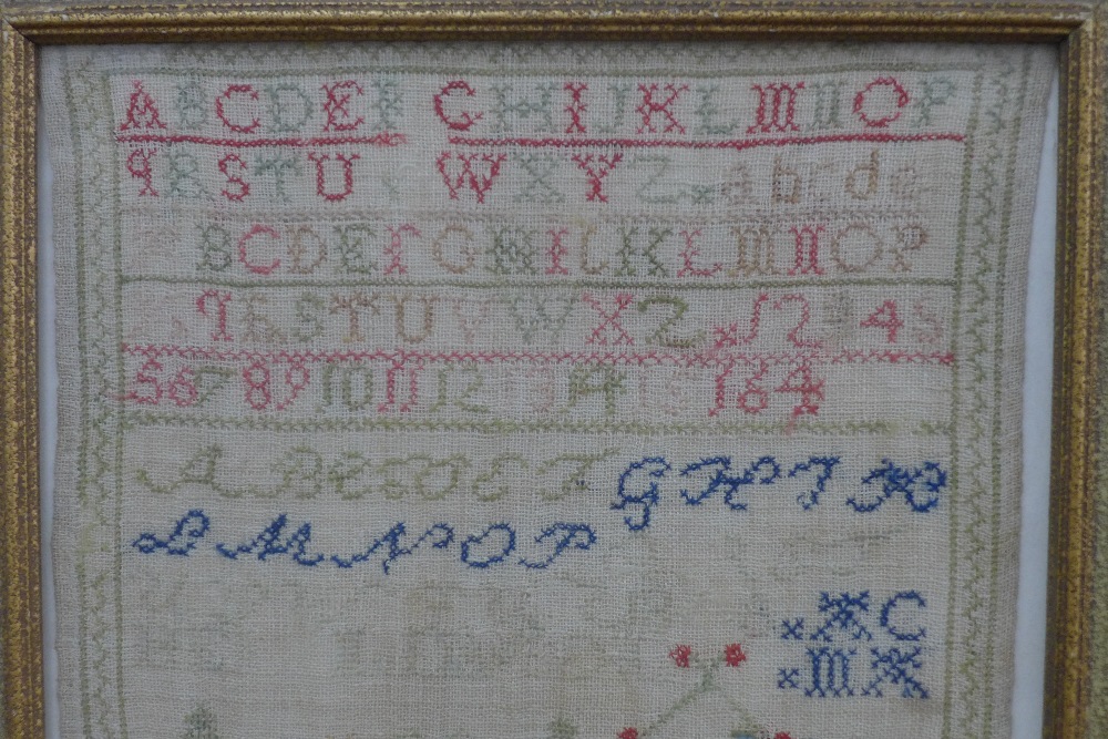 Alphabet needlework sampler, framed under glass, 30 x 42cm - Image 2 of 3