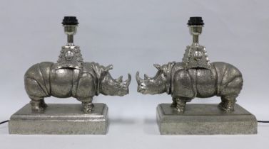 Figura Piero per Atena, pair of pewter Rhino table lamp bases (2) 39cm.