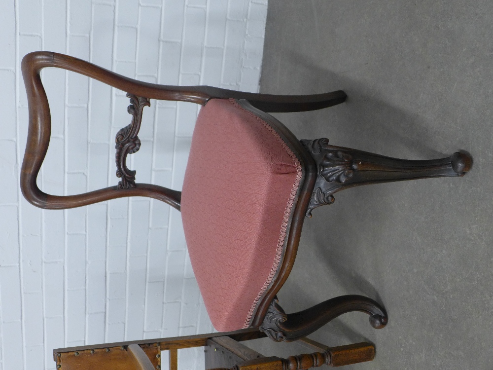 Mahogany side chair together with an oak and leather open armchair, 52 x 84 x 44cm. (2) - Image 3 of 3