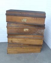 Set of four late 19th / early 20th century pine storage crates, with iron handles, 98 x 29 x