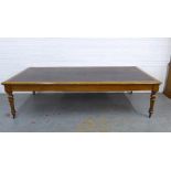 Early 20th century large oak library or boardroom table, rectangular top with inset skiver and
