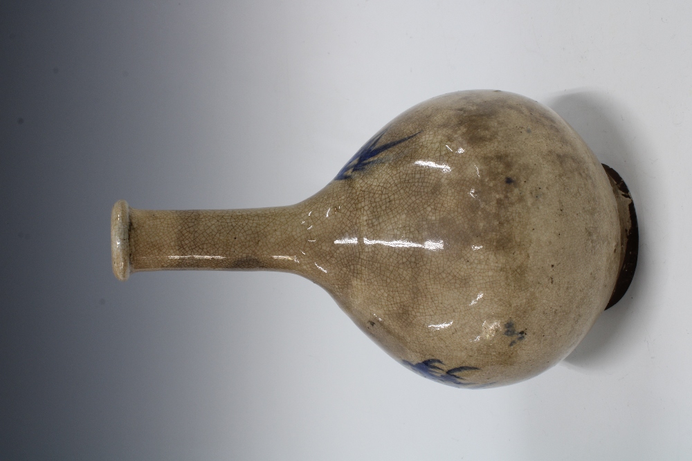 Early 20th century bottle neck vase, craquelure ground with stylised blue leaf pattern, 17 x 28cm. - Image 2 of 3