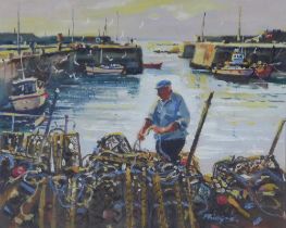 Douglas Phillips (SCOTTISH 1926 - 2012) untitled harbour scene, signed oil on board, framed under