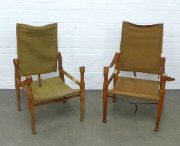 Pair of Vintage Safari chairs with canvas and leather, (A/F) 56 x 91 x 53cm. (2)