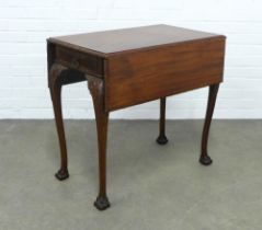 Mahogany drop leaf Pembroke table on carved cabriole legs with claw feet, 90 x 72 x 76cm.