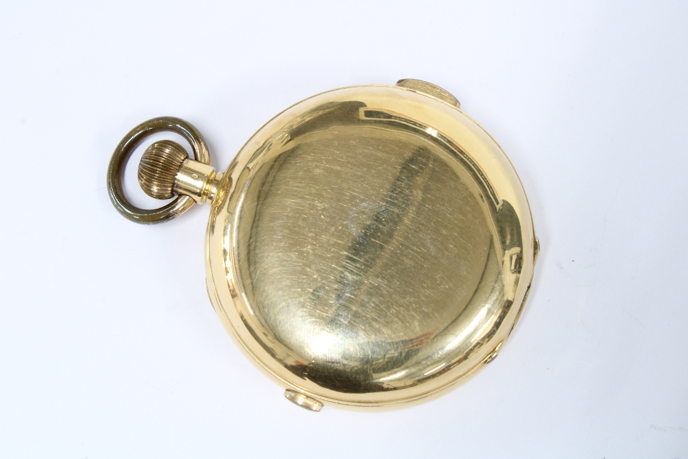 An 18ct gold full hunter chronograph pocket watch, white enamel dial with roman numerals and outer - Image 2 of 7