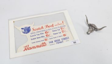 Vintage Scotch Beef advertising sign and a Bull ring stand (2)