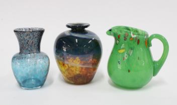 Scottish art glass to include a Monart blue and aventurine vase and another together with a