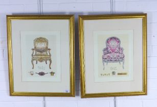 Empire & Baroque, a pair of chair prints, framed under glass, 46 x 56cm including frames (2)