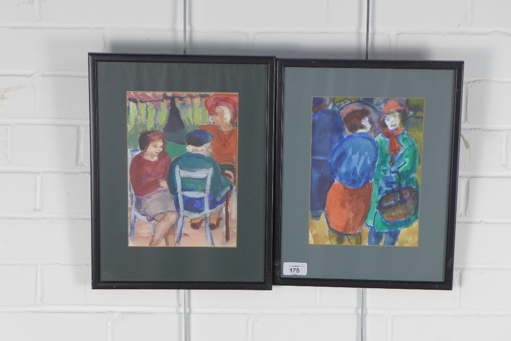 A companion pair of untitled watercolours of women, signed with initials ABS, framed under glass, 17 - Image 2 of 3