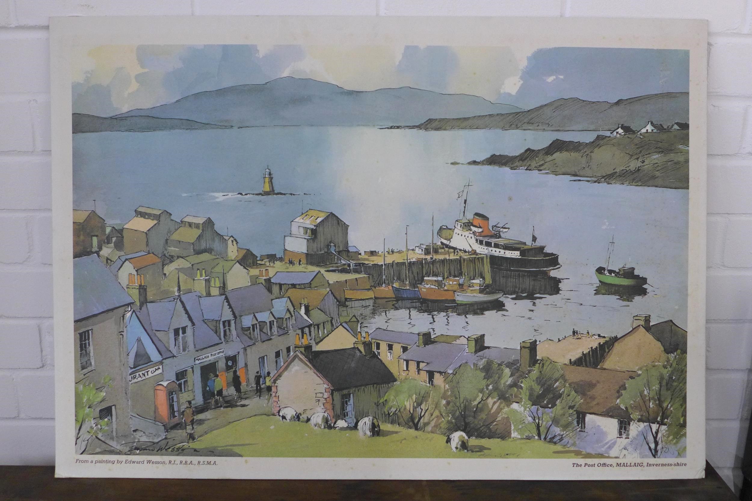 EDWARD WESSON, R.I, R.B.A, R.S.M.A, large card poster of The Post Office, Mallaig, 80 X 58cm overall - Image 2 of 2
