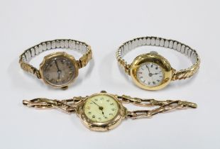 Ladies 18ct gold cased wristwatch with Datum movement, a 15ct gold cased wristwatch, makers marks