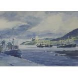 RICHARD ALDRED (D..A Edin) IN THE HARBOUR KYLEAKEN, signed watercolour, framed under glass and