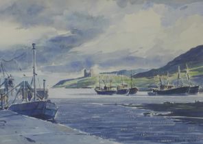 RICHARD ALDRED (D..A Edin) IN THE HARBOUR KYLEAKEN, signed watercolour, framed under glass and