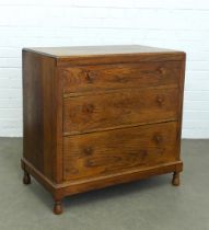 Early 20th century oak chest with three graduating long drawers, 79 x 77 x 48cm.