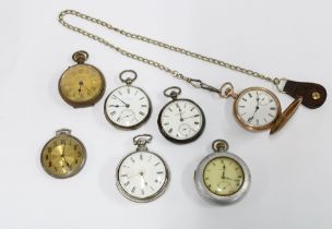 A group of pocket watches to include a gold plated Hunter and three silver cased examples (7)