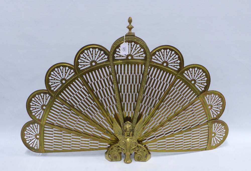 Vintage brass fan shaped spark guard63cm high