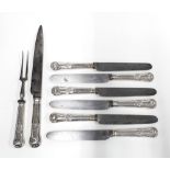 George IV set of seven silver handled knives, Kings pattern, Sheffield 1827 together with a matching