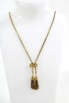 18ct gold chain necklace with two tassels, stamped 750