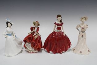 Royal doulton china figures Top o'the hill, Margaret & English rose and a Coalport Ladies of Fashion