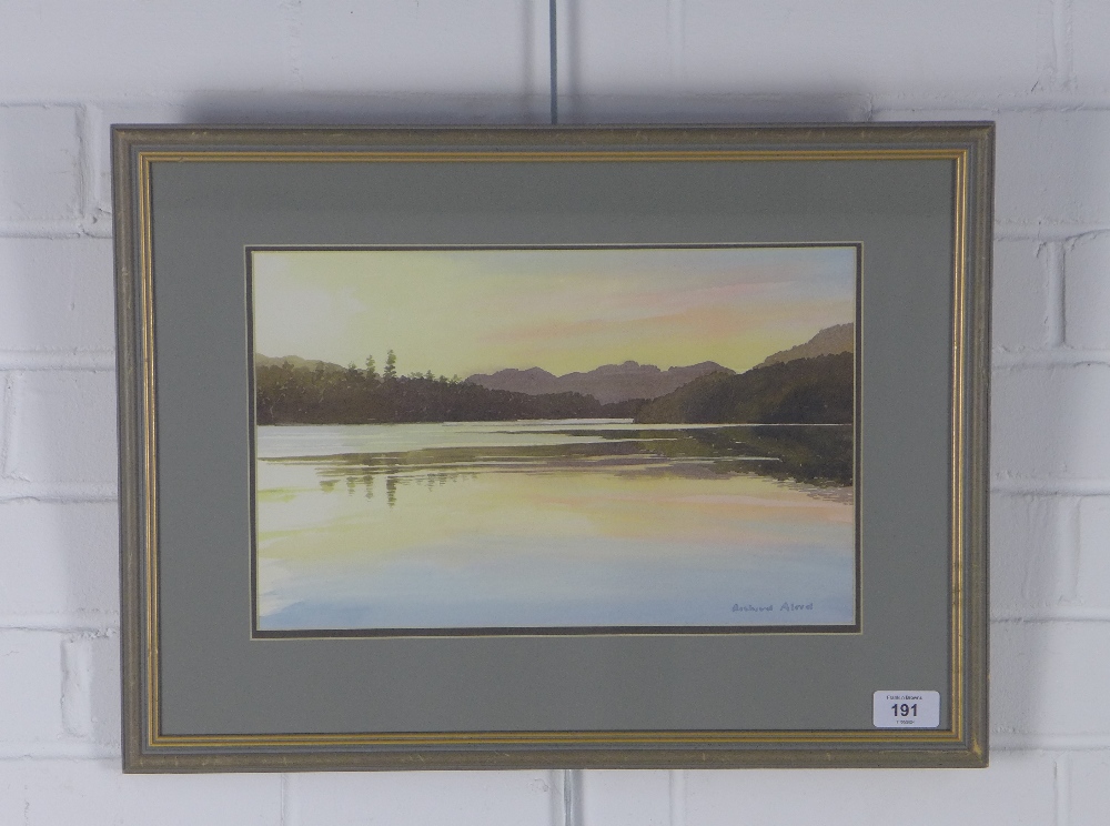 RICHARD ALDRED D.A. (Edin),Sunset signed watercolour, framed under glass and labelled verso, 33 x - Bild 2 aus 4