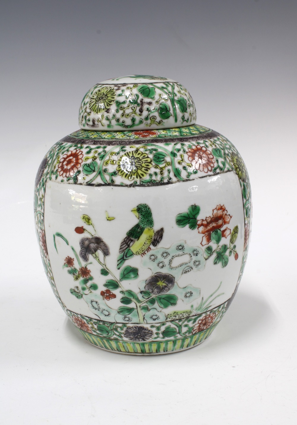 Chinese Famille Verte ginger jar and cover, Kangxi marks but likely later, 18 x 22cm. - Image 2 of 3