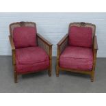 Pair of early 20th century mahogany bergere armchairs, (2)