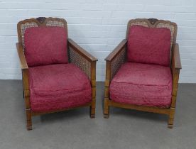 Pair of early 20th century mahogany bergere armchairs, (2)