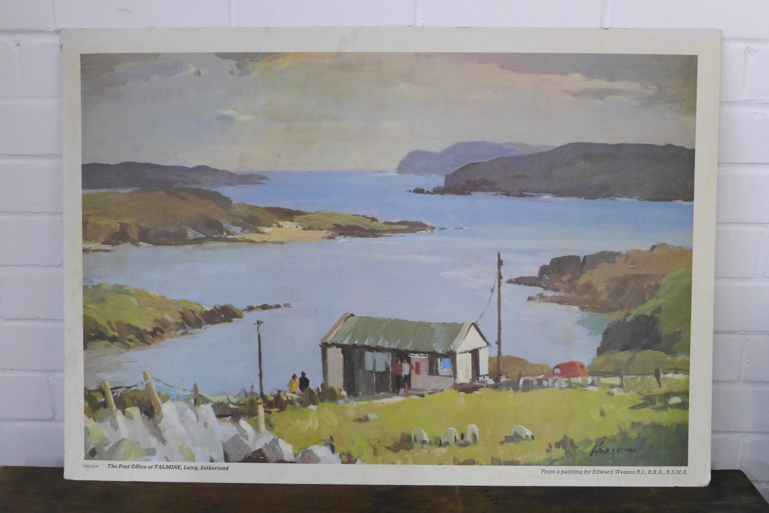 EDWARD WESSON, R.I, R.B.A, R.S.M.A, large card poster of The Post Office, Talmine, 80 X 58cm - Image 2 of 2