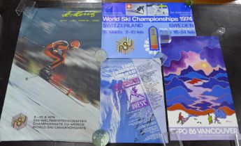 Vintage Ski & Travel posters to include Expo 86 Vancouver & world Ski Championship 1974, etc, all