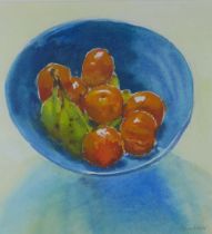 ANNA FISHER, FRUIT BOWL, watercolour, signed and framed under glass, 26 x 28cm