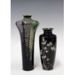 Two Japanese cloisonne vases, the taller of two two with wisteria pattern (light cracks to shoulder)