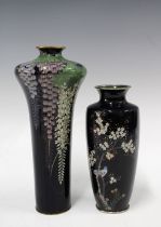 Two Japanese cloisonne vases, the taller of two two with wisteria pattern (light cracks to shoulder)