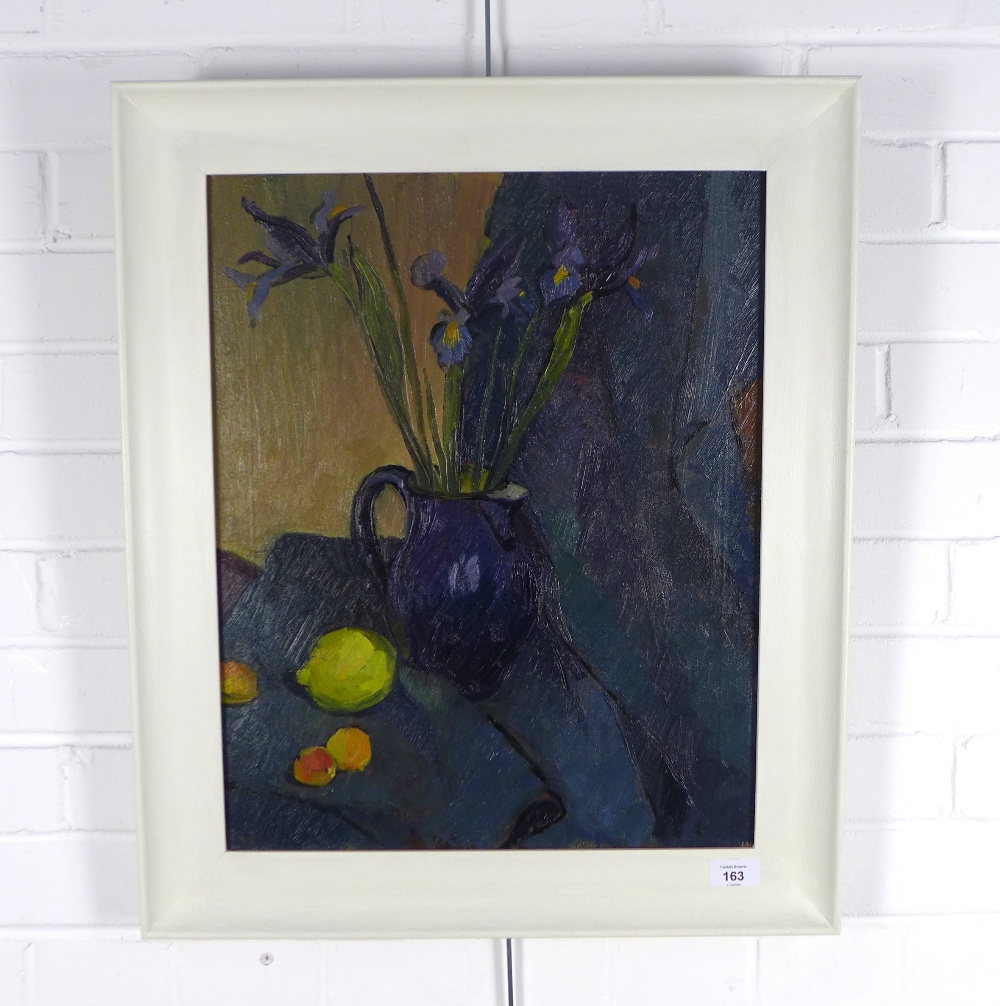 SCOTTISH SCHOOL, Still life jug of irises, oil on canvas, unsigned, framed, 40 x 50cm - Image 2 of 2