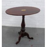 Mahogany pedestal tilt top table with inlaid paterae, 74 x 72 x 51cm.