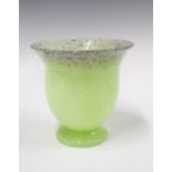 Scottish art glass vase, possibly Monart, pale yellow with lilac mottled rim, 18 x 17cm.