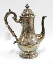 Victorian silver coffee pot, Edinburgh 1855, with allover bright cut decoration, 29cm high (Please