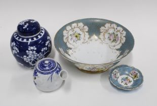 Mixed lot to include a prunus pattern ginger jar and cover, porcelain bowl and trinket dish and a