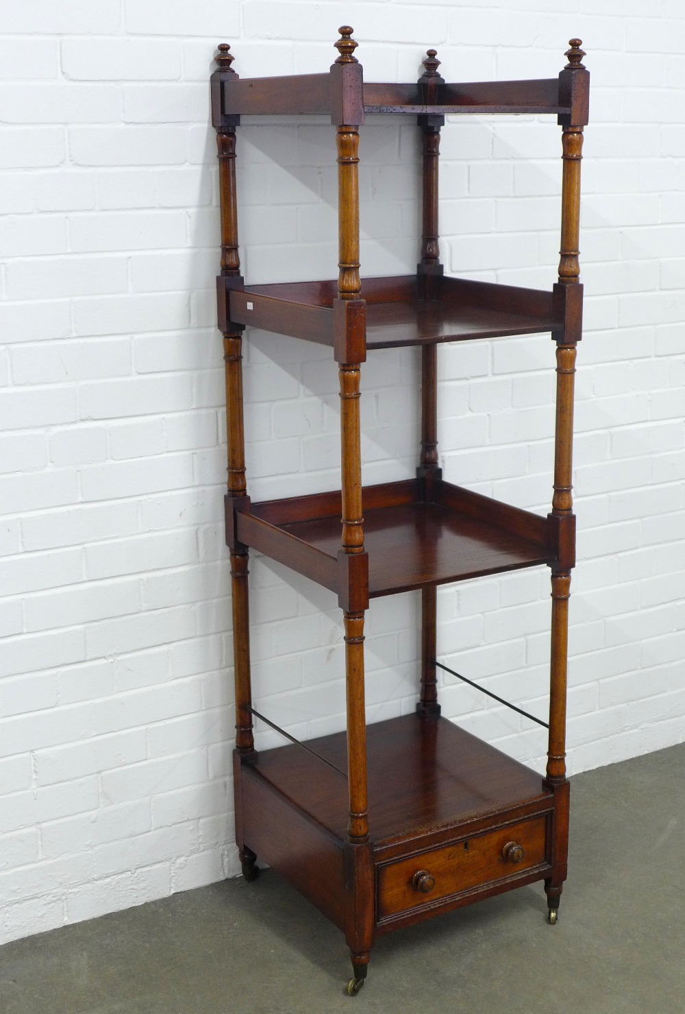 Mahogany four tier whatnot with a single drawer to the base, on brass casters, 48 x 163 x 48cm. - Image 2 of 2