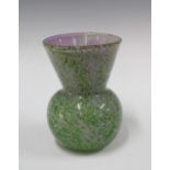 Scottish art glass vase, possibly Monart of waisted form, lilac ground with green flecks, 13 x 19cm.